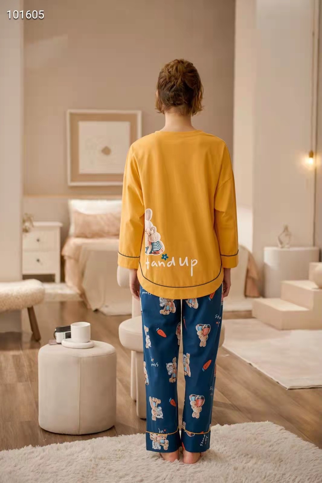 专柜正品雅巧春秋秋冬女款纯棉长袖套头圆领睡衣