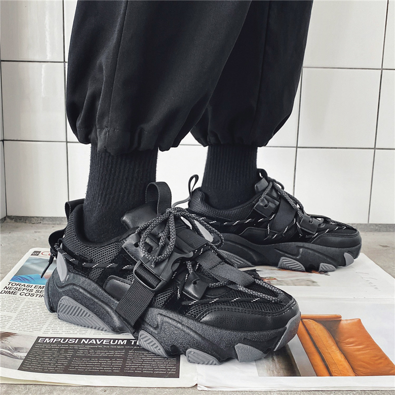 回力男鞋2021冬季新款机能风黑色老爹鞋男韩版百搭运动休闲加绒