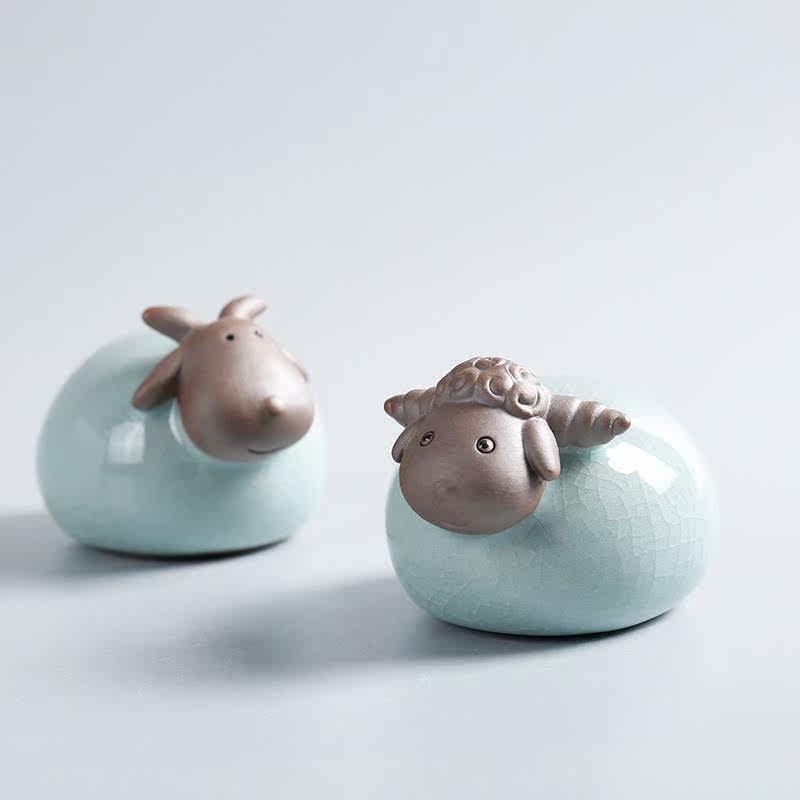 汝窑哥窑天青茶摆件哥瓷工艺品陶瓷小羊哥窑可养保温炉