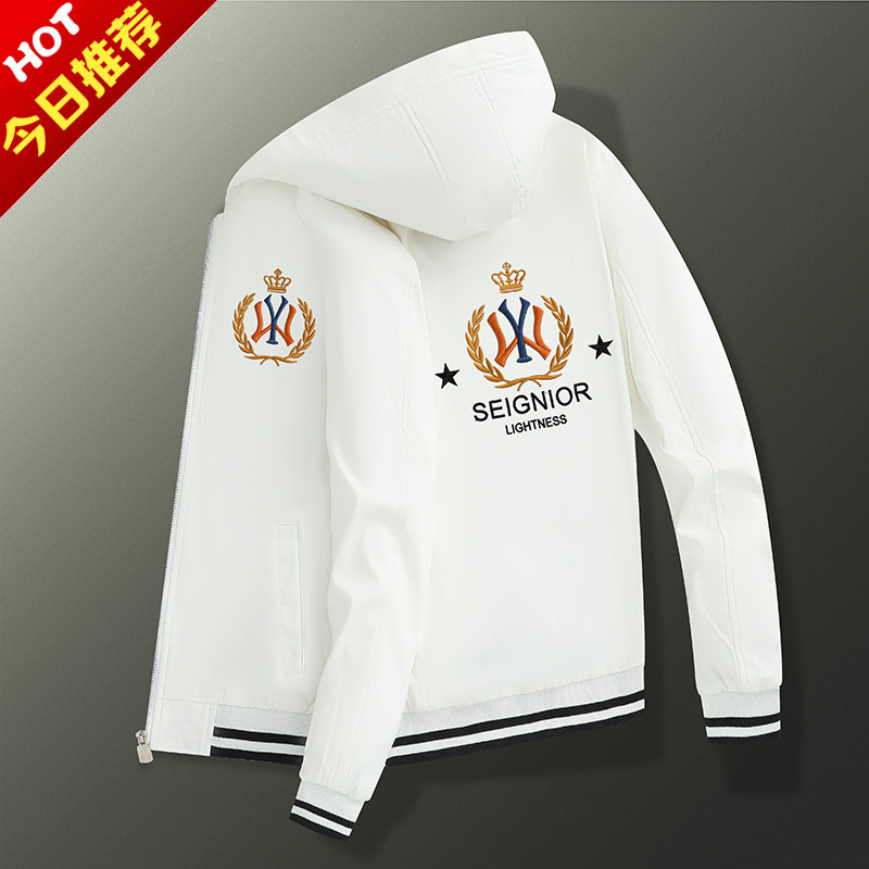 欧洲站潮牌刺绣夹克男连帽外套个性帅气休闲男装ny上衣棒球服潮流