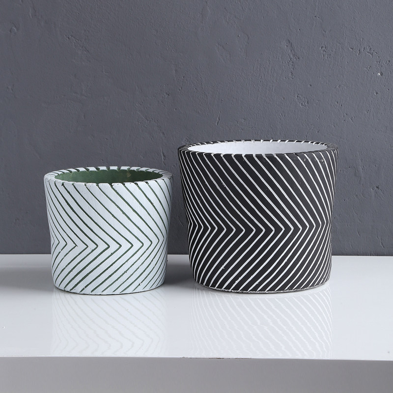 现代简约水泥花盆北欧风格装饰软装几何折线线条花盆