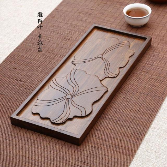 茶盘重竹精雕图雕荷叶竹席茶台干泡台盘复古茶盘