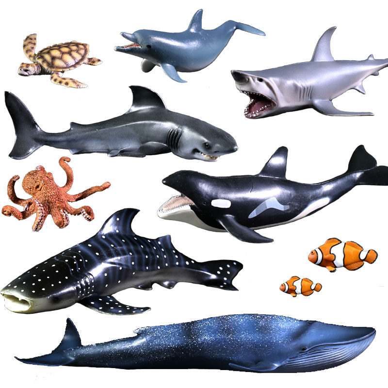 仿真海洋动物生物世界模型大白鲨鱼虎蓝鲸鱼海龟海豚章鱼儿童玩具