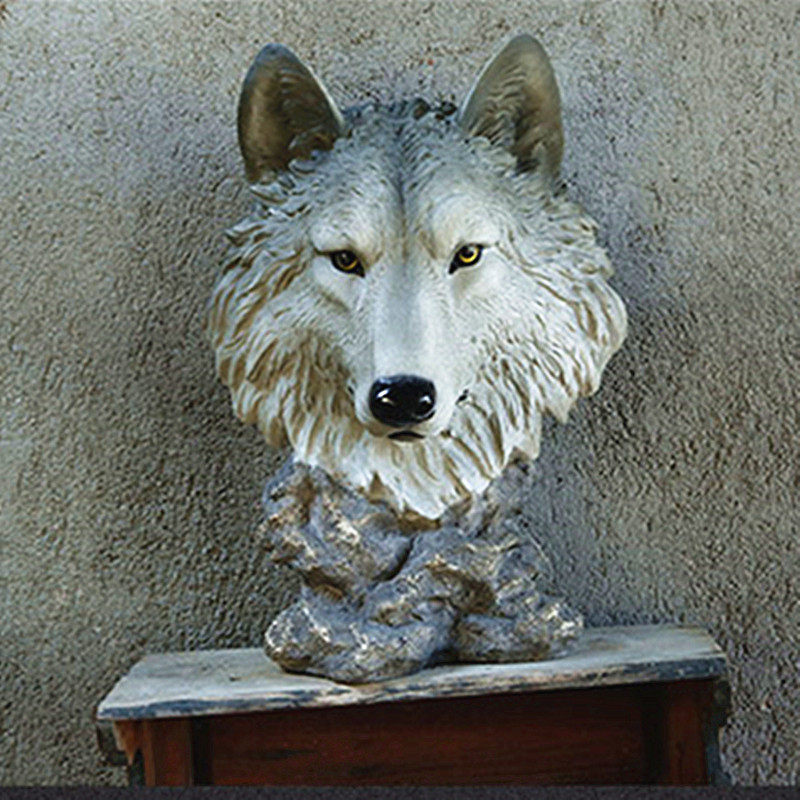 仿真动物家装饰品狼头摆件墙壁挂件花园壁饰