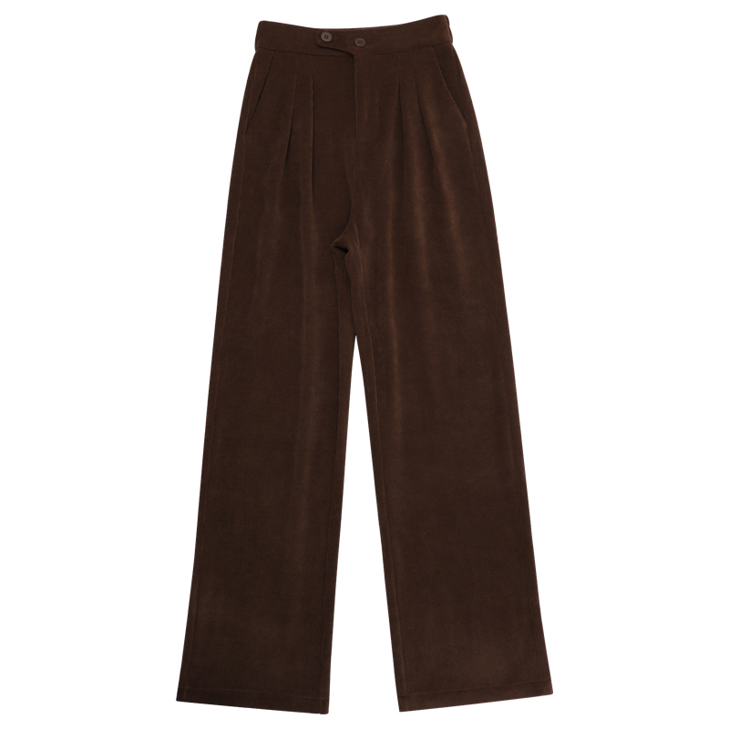 咖色灯芯绒阔腿裤女秋冬季2022新款加长高腰显瘦条绒加绒直筒裤子
