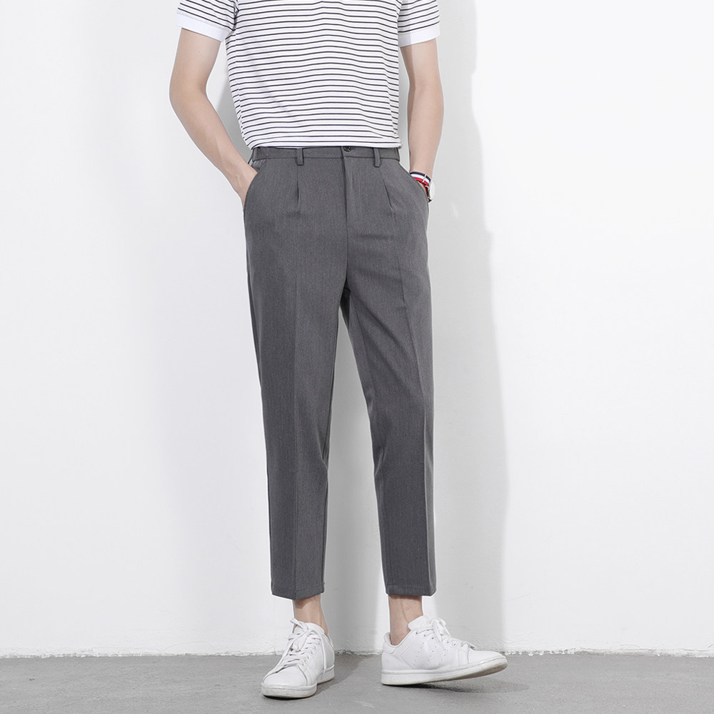 休闲裤男小直筒九分男士垂感西裤阔腿宽松韩版休闲裤