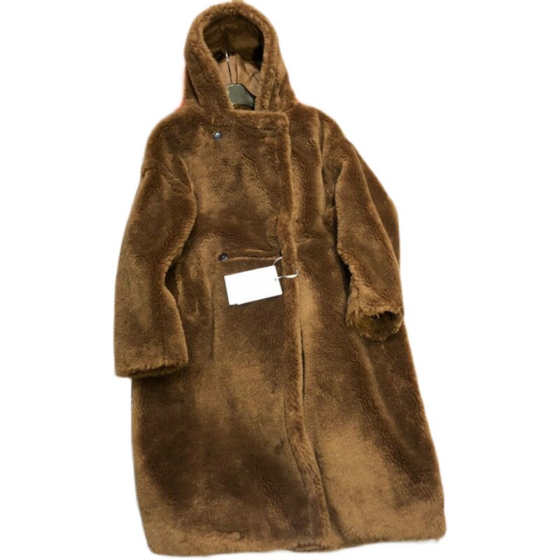 欧美大牌外贸女装高端皮草连帽泰迪熊大衣保暖宽松中长款女士外套