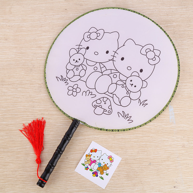 工厂直售涂鸦填色扇子diy儿童绘画宫扇卡通扇子