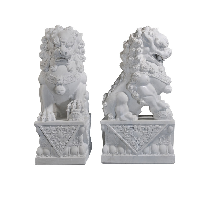 石雕大理石汉白玉青石狮子一对看门镇宅家用门口祠堂墓地小号摆件