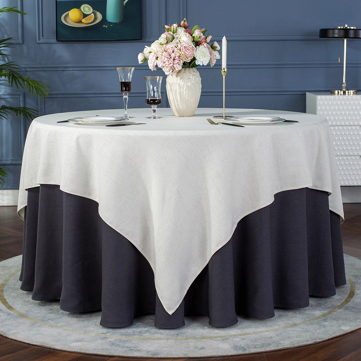 桌布圆形清新棉麻纯色酒店餐厅饭店餐桌台布桌布