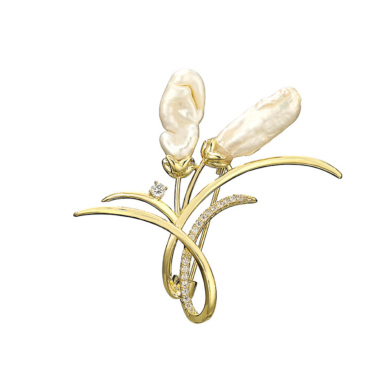 天然巴洛克珍珠兰花胸针ins个性气质外套开衫胸针