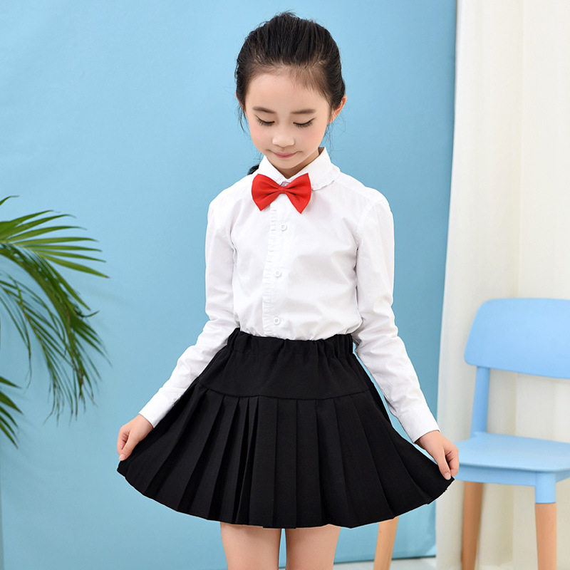 女童黑短裙白半身裙洋气百褶裙中大童小学生藏青儿童演出红色校服