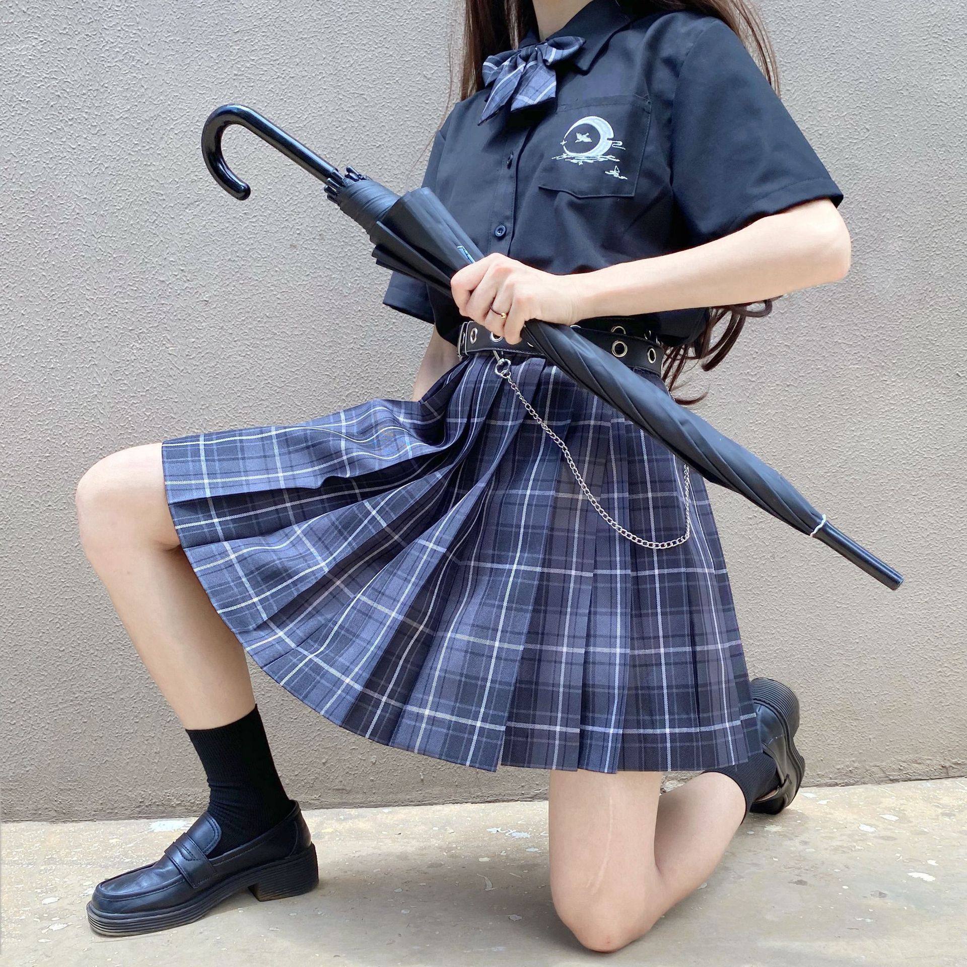 烟灰jk格裙制服日系深夜幻境学生装百褶裙短裙民族服装