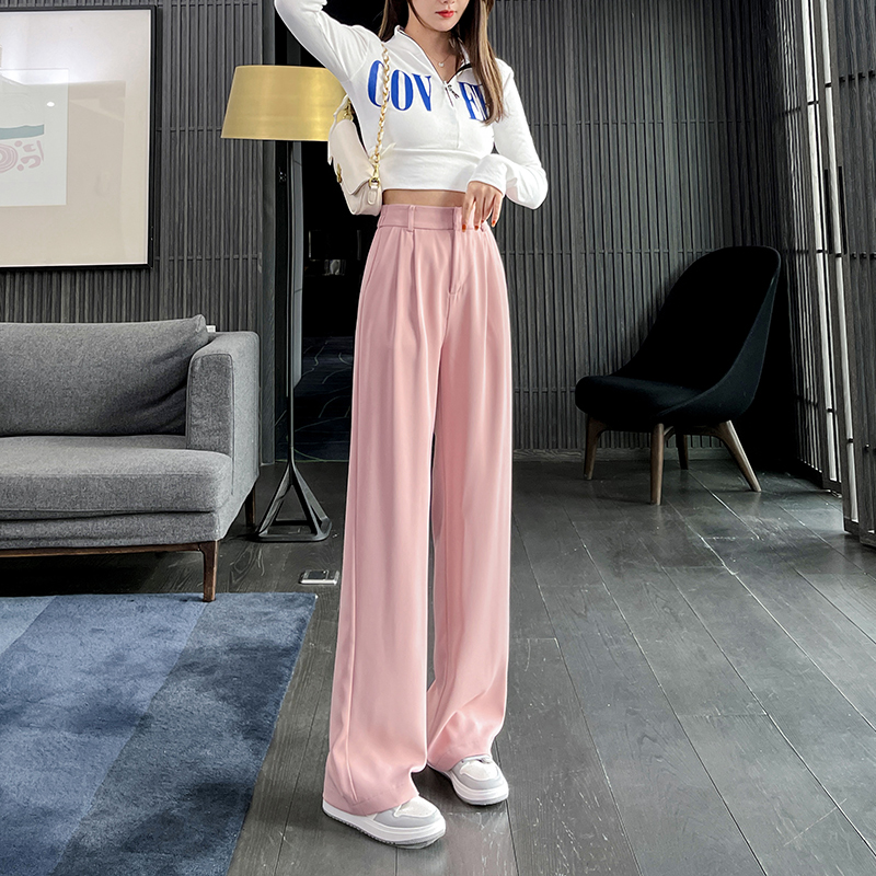 高腰阔腿裤女2022年春秋新款宽松垂感流速针织拖地直筒休闲西装裤