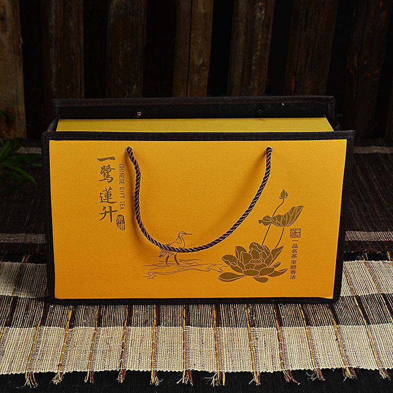 黄色小号双罐一鹭莲升茶叶罐木盒套装原版茶叶茶叶罐