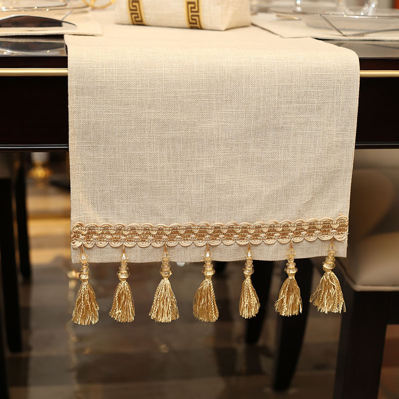 桌旗现代简约轻奢奢风流苏高档奢华欧式餐桌装饰布桌旗