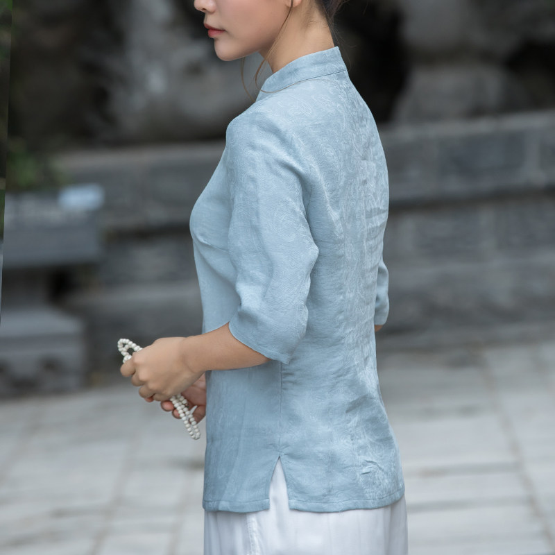 茶服女仙气禅意素衣中国国风文艺佛系茶艺师旗袍上衣