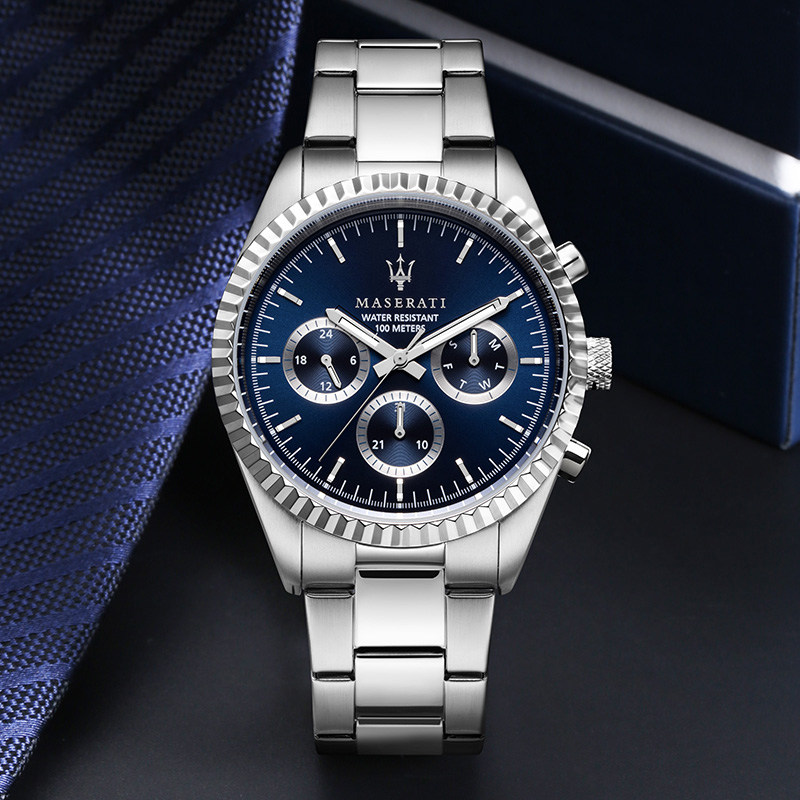 玛莎拉蒂手表男士商务三针计时计时表表盘精钢腕表欧美腕表