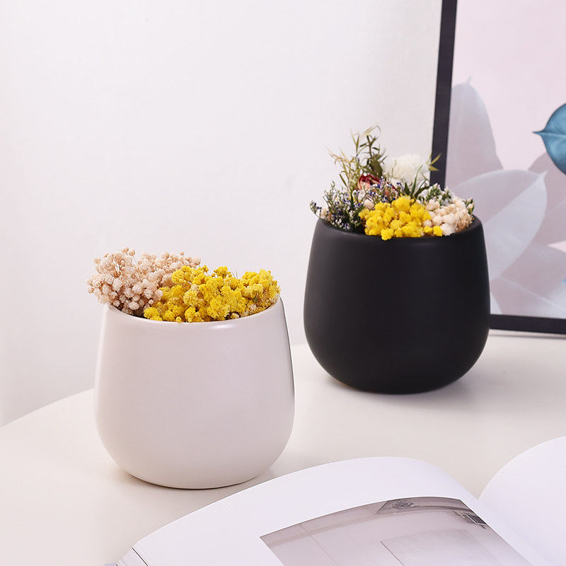 北欧办公桌插花摆件花盆陶瓷桌面办公欧风花器花盆