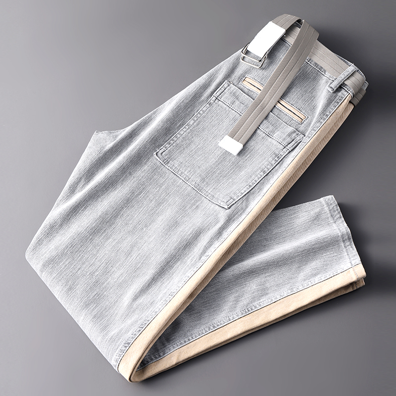 灰色牛仔长库男潮牌腰带款潮流宽松帅气小脚九分ku子百搭时尚男装