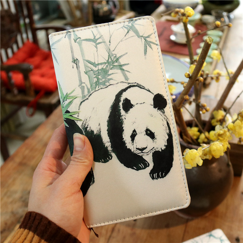 熊猫丝绸笔记本办公文具成都文创纪念品古风记事本中国笔记本