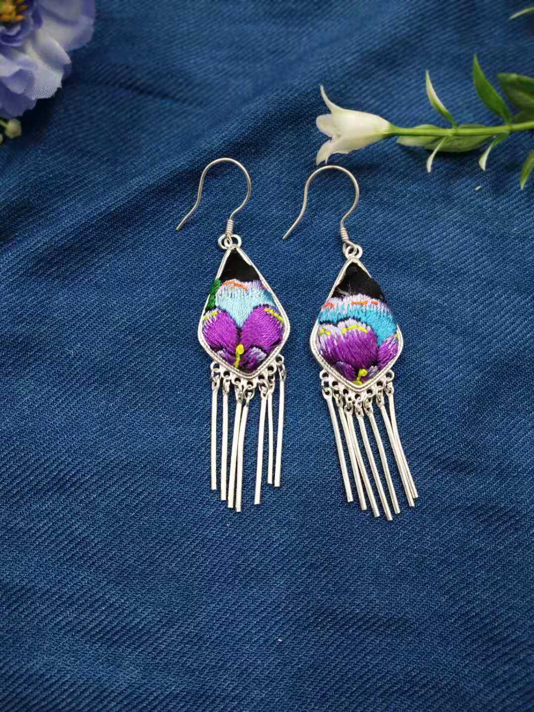 手工苗风国潮苗银苗绣耳环民族风耳饰原创设计耳环