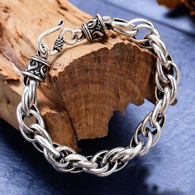 手链纯银复古泰银朋克男士麻花粗犷霸气气潮手链