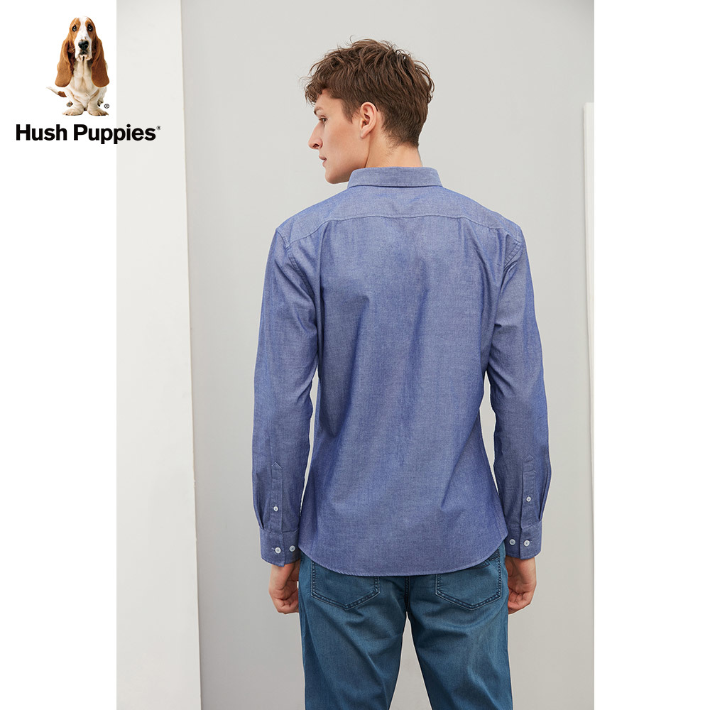 hush puppies暇步士2020新款春季净色纯棉长袖男士衬衫|pa-28521z