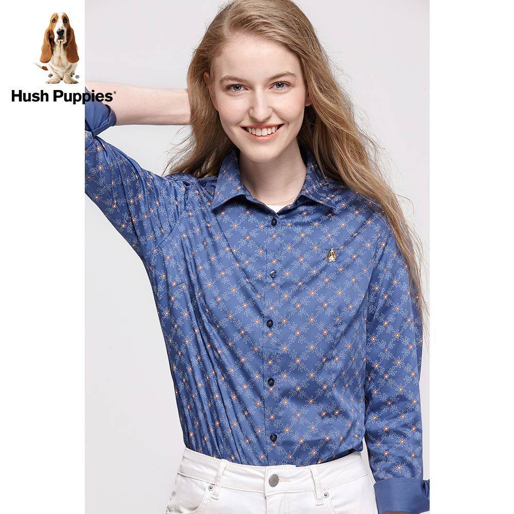 hushpuppies暇步士女装衬衣2021春季纯棉长袖格子衬衫