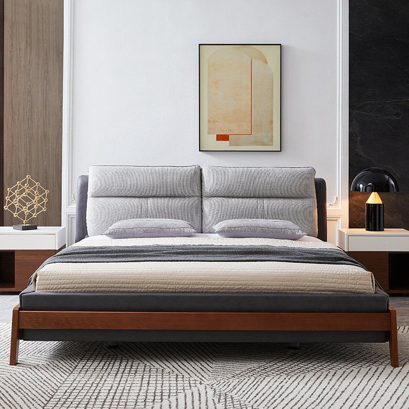 aris爱依瑞斯布艺简约现代双人床舒适睡眠实木木床布艺床