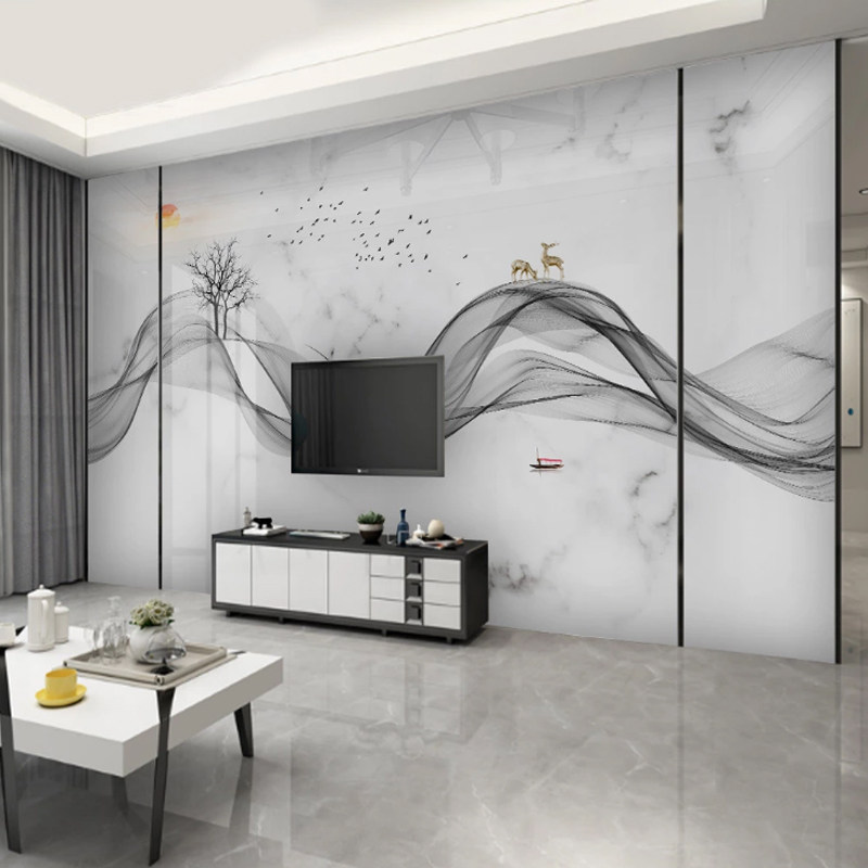 电视背景墙壁布8d轻奢简约现代抽象烟雾山水无纺布墙纸