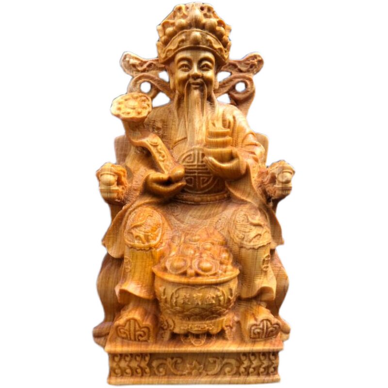 崖柏黄杨正德财神爷佛像家用佛堂供奉摆件开店木雕