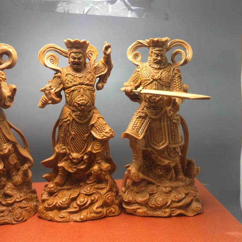 崖柏黄杨木雕佛教四大天王实木摆件家用寺庙供奉木雕