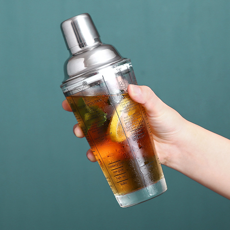 玻璃调酒酒器刻度雪克壶配方酒壶三段式雪克杯酒吧调酒器