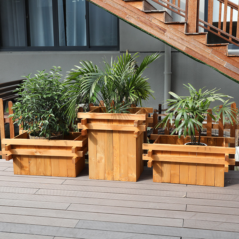 防腐木花箱种树组合创意户外室外公园市政绿化花盆