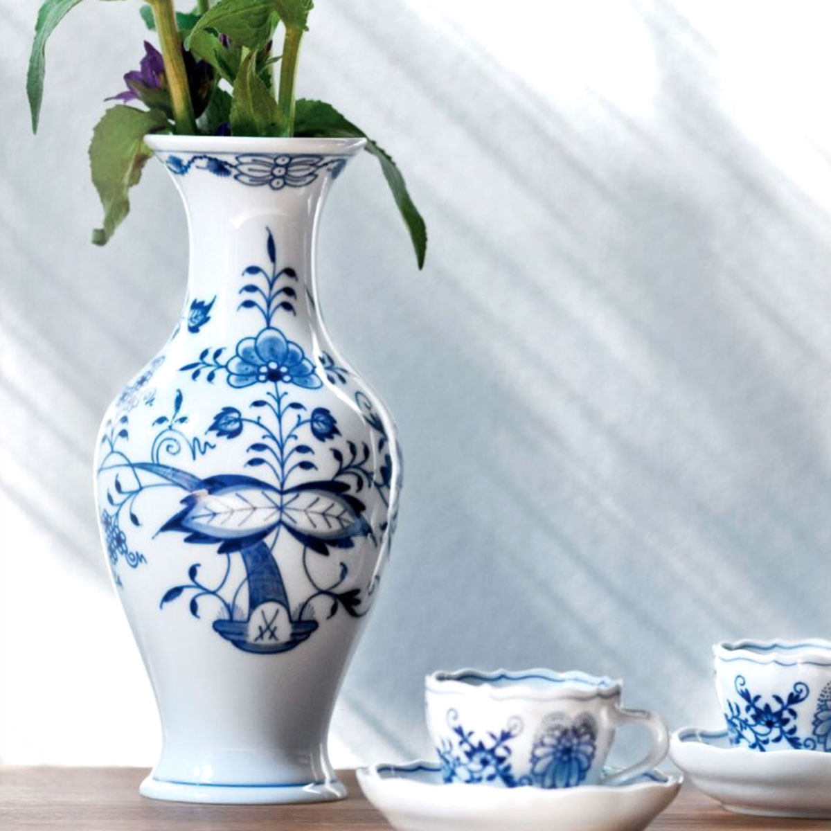 德国梅森meissen蓝洋洋葱手绘硬瓷花瓶装饰品家居花瓶