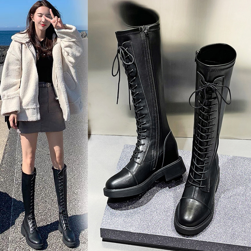 厚底大码过膝不过绑带长筒mm大筒新款秋冬马丁靴