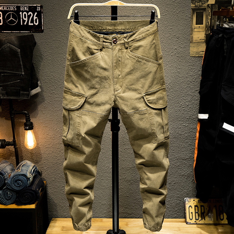 春季新款工装裤男潮牌宽松大码弹力长裤胖子青年哈伦休闲裤男束脚