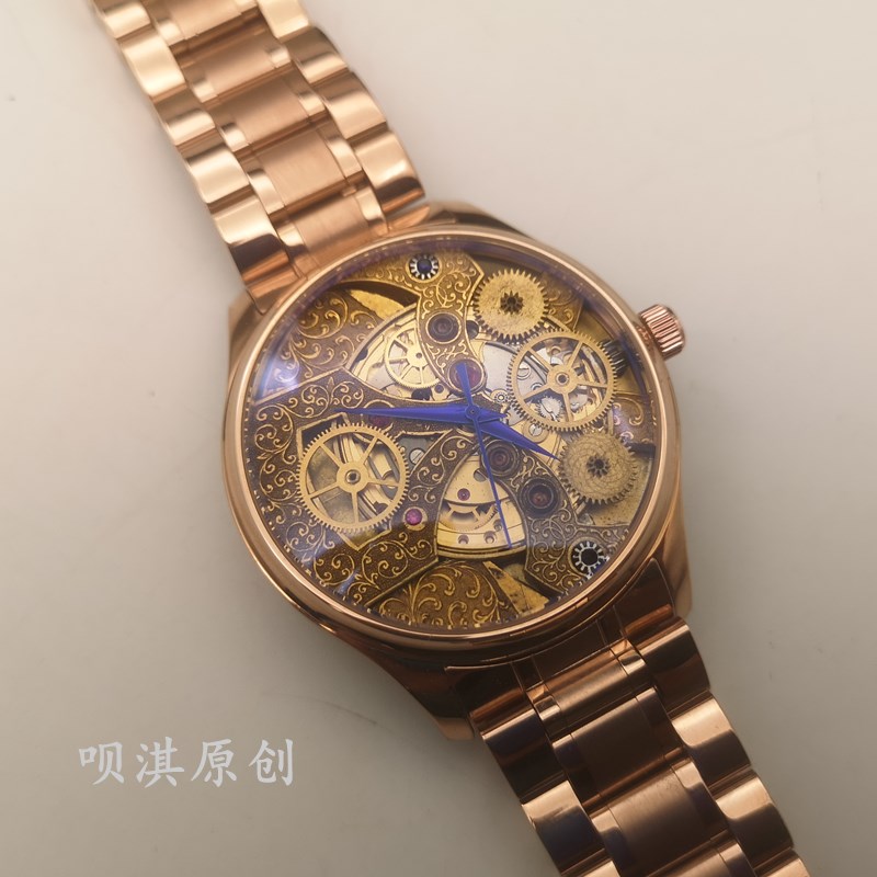 全自动机械表 清大八件改手表 原创设计手工制作腕表 创意手表