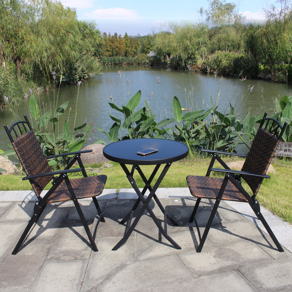 折叠椅藤编织庭院餐饮户外咖啡休闲三件件套桌椅套件