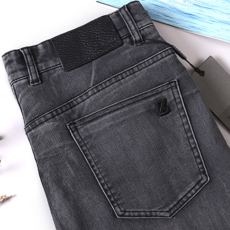 秋冬厚款夏季薄款烟灰色牛仔裤男宽松直筒水洗弹力免烫休闲长裤子