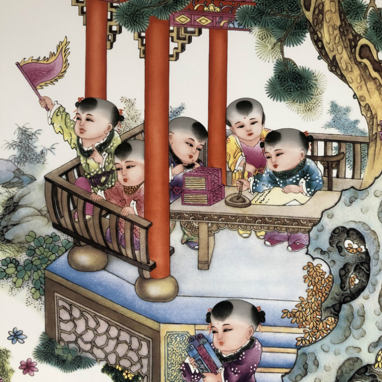 景德镇陶瓷手绘板画百子现代客厅装饰画中式风水挂画现代装饰画