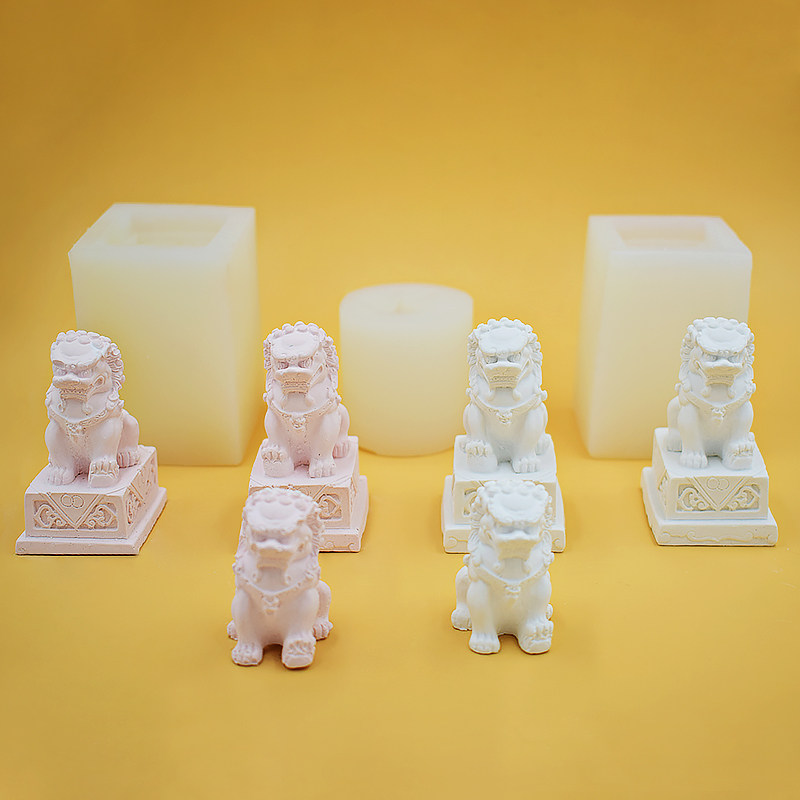 硅胶石狮子摆件模型动物狮子陶艺模具滴胶石膏烘焙模具