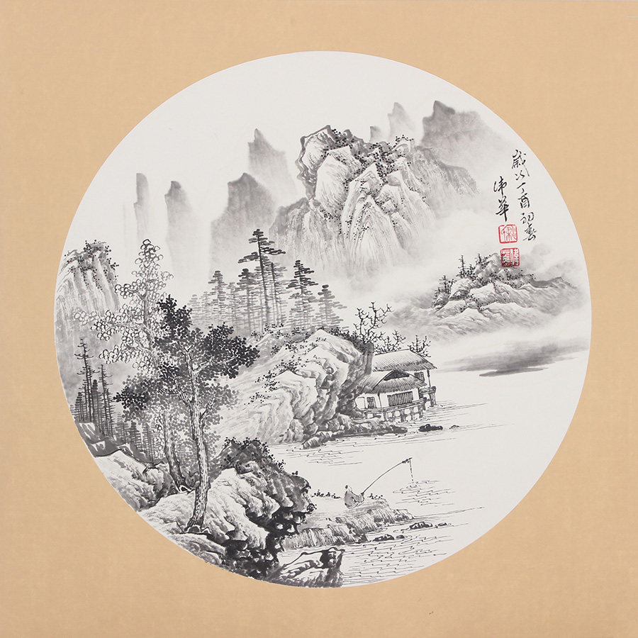 水墨观悟道山水画仿古禅意国画字画手绘真迹风水国画