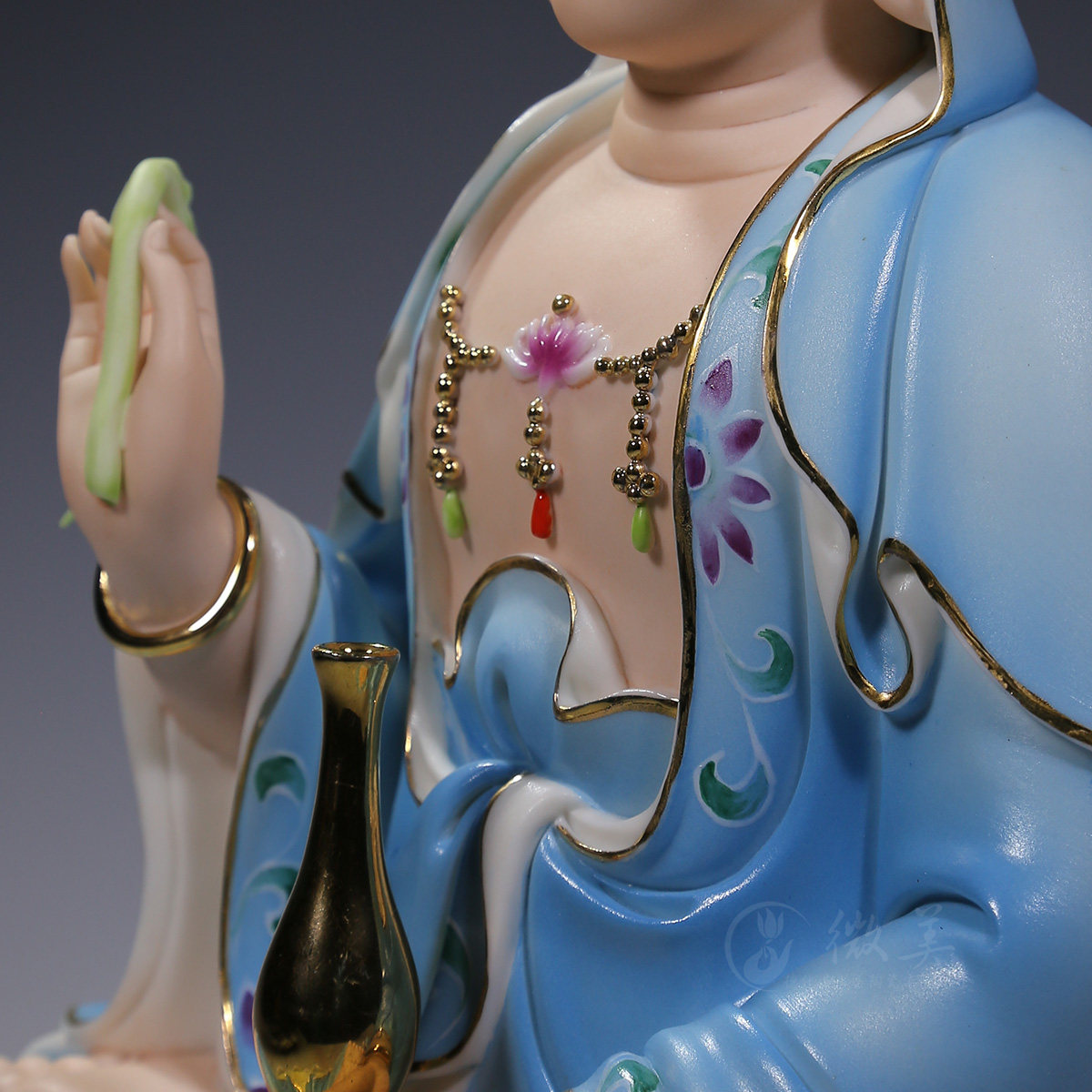 吋坐莲观音像观音菩萨佛像彩绘德化陶瓷结缘收藏品摆件