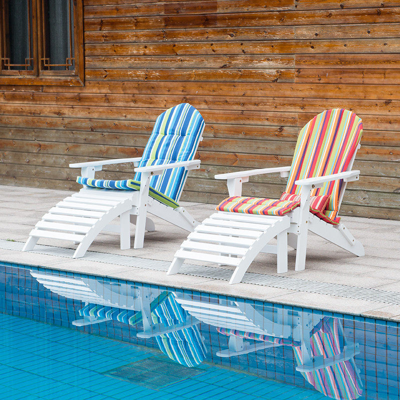 沙滩椅户外折叠阳台别墅游泳池休闲白色实木躺椅桌椅套件