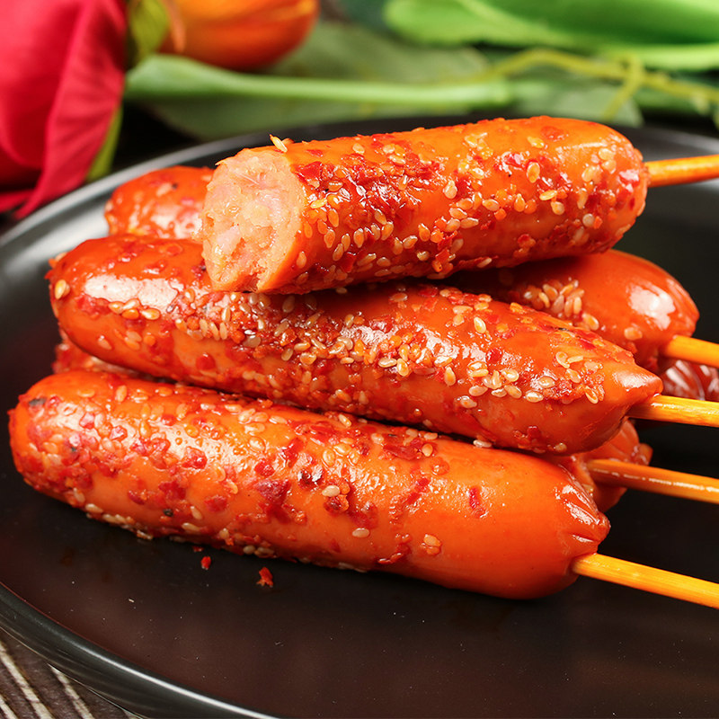 金锣得乐食插签烤肠香辣味48g20支火腿肠零食包装即食肠类