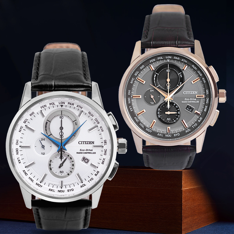 西铁城光动能电波表男蓝宝石玫瑰金计时表 AT8113-12H/AT8110-61L