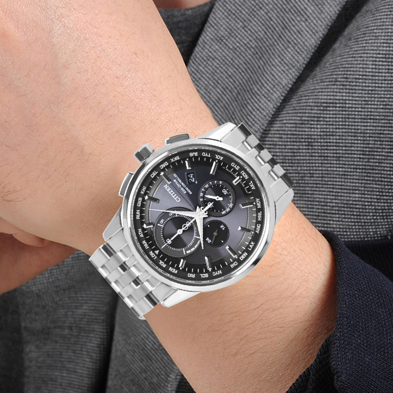 西铁城光动能电波表男蓝宝石玫瑰金计时表at811312hat811061l