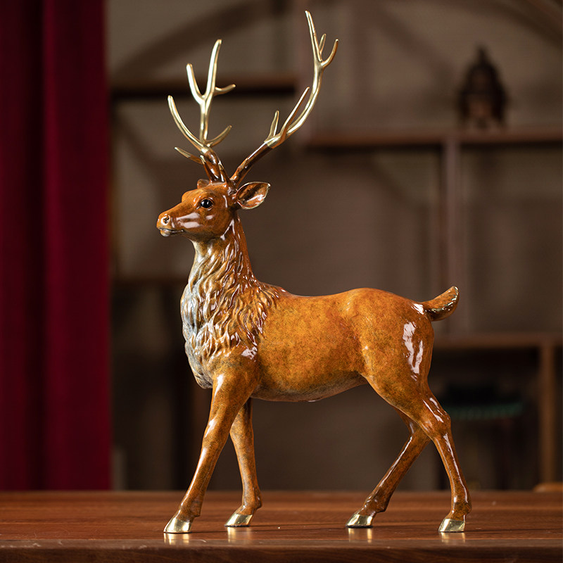 摆件朱炳仁崭露头角工艺品办公室装饰铜鹿办公桌摆件